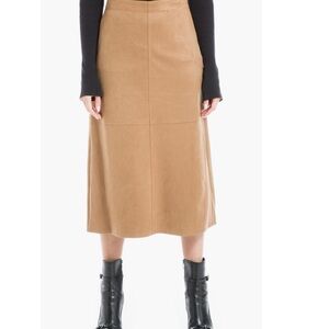 NWOT Max Studio Faux Suede Camel A-Line Midi Skirt